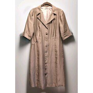 Chaiken Tan Bamboo Linen Blend Jet Set Shirt Dress Sz 10 Midi Button Up Office